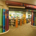 children's library room with giant books